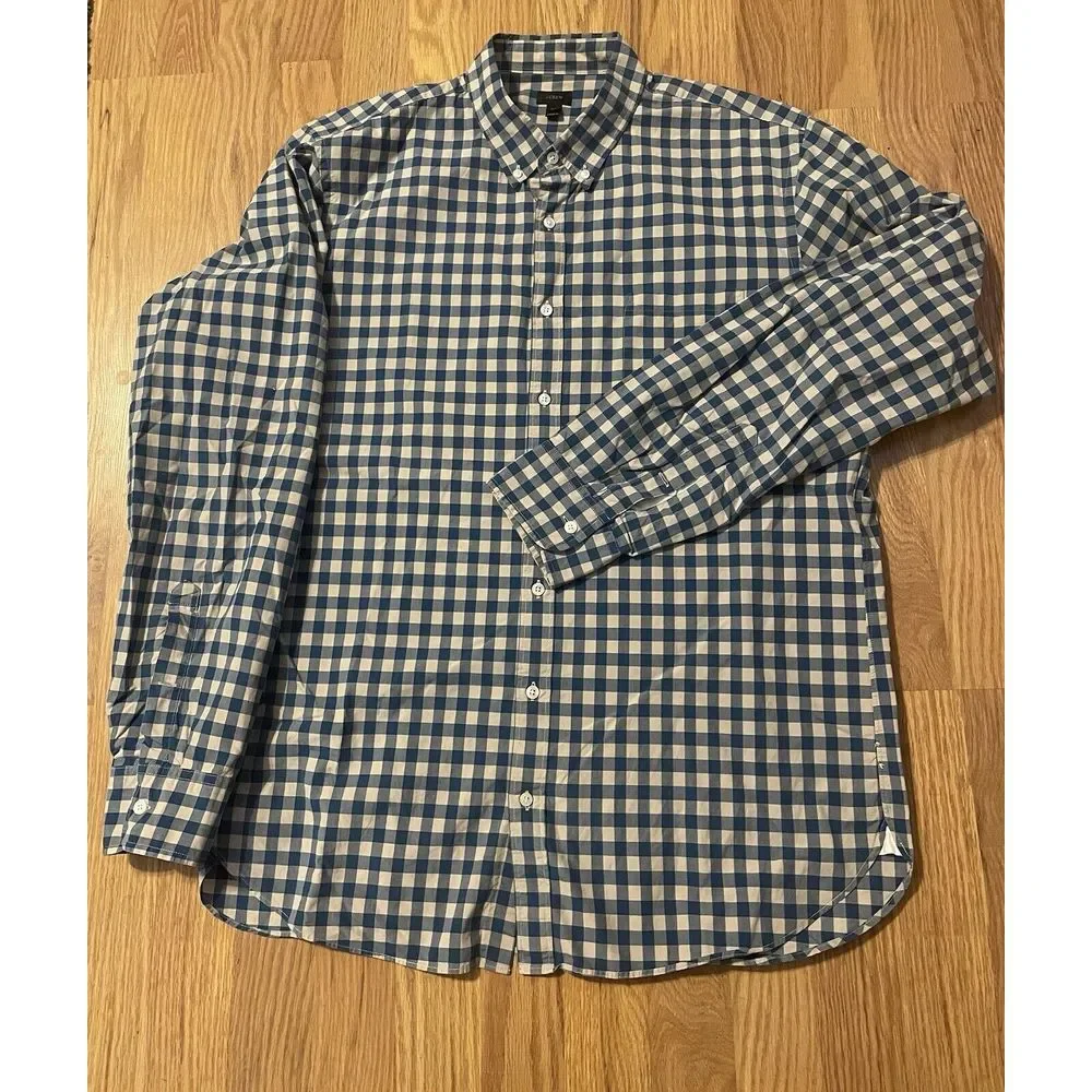 J.CREW Long Sleeve XL Blue Check Button‎ Down Cotton Shirt